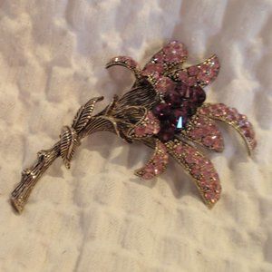 Purple and lavender rhinestone flower brooch
